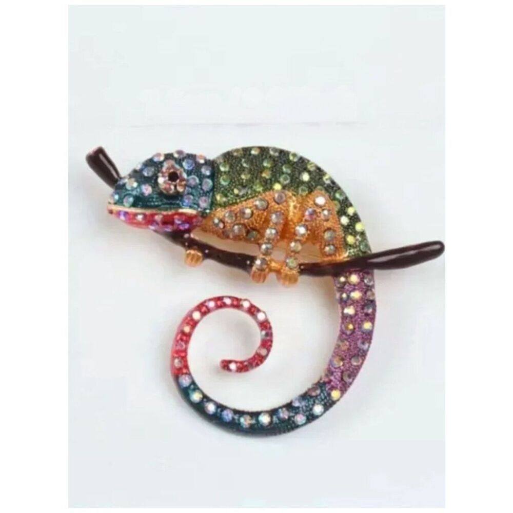 Chameleon Brooch Rhinestone Exquisite Colorful Crystal Lizard Statement Piece